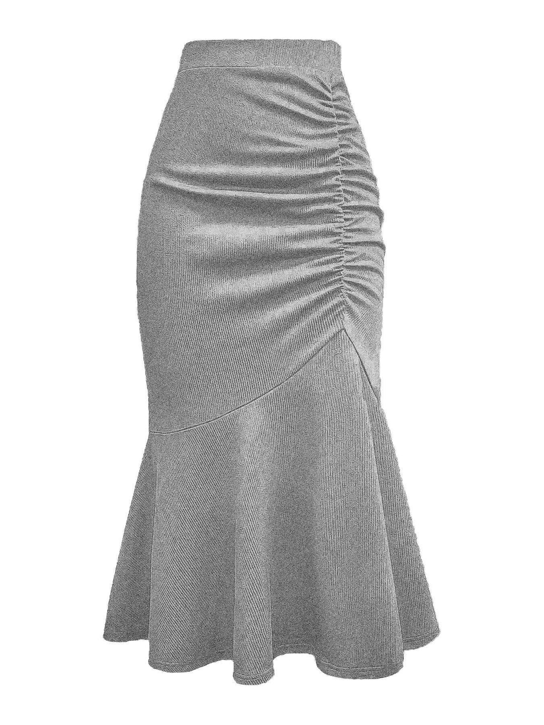 Women's Tailored Midi Skirt with Side Ruching and Flared Ruffle Hem Mune Fashion