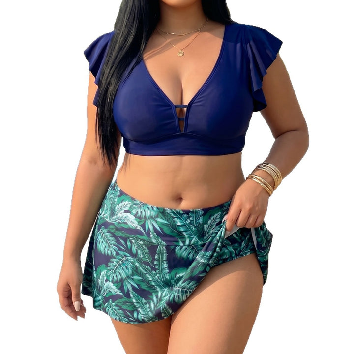 Women's bikini top with elegant wrap detail and floral under skirt Mune Fashion