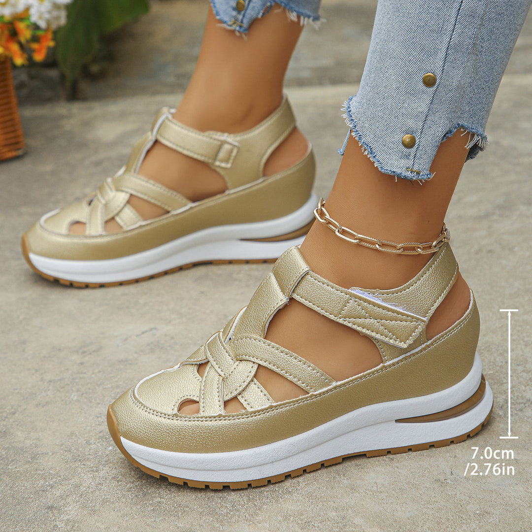 Damen Plateau-Sandalen mit geschlossener Zehenpartie und verstellbarem Klettverschluss Mune Fashion