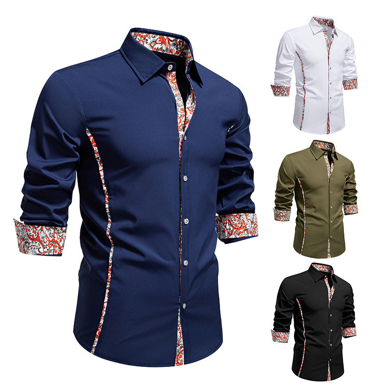 Men's Elegant Fitted Business Shirt with Contrasted Interior Placket and Paisley Detail Mune Fashion