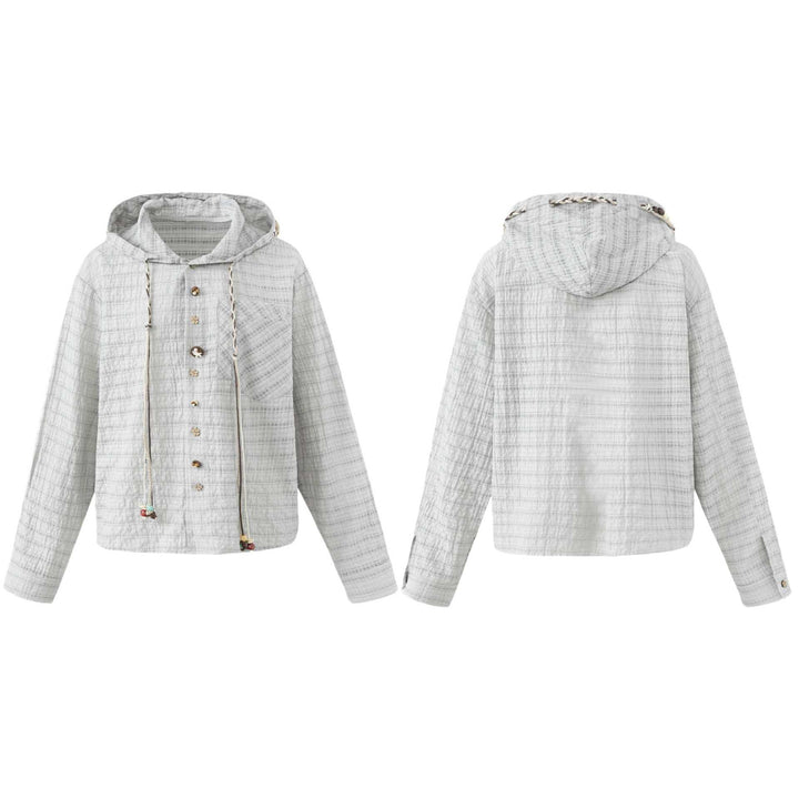 Women's Lightweight Hooded Jacket in Boxy Cut with Wooden Button Closure Mune Fashion