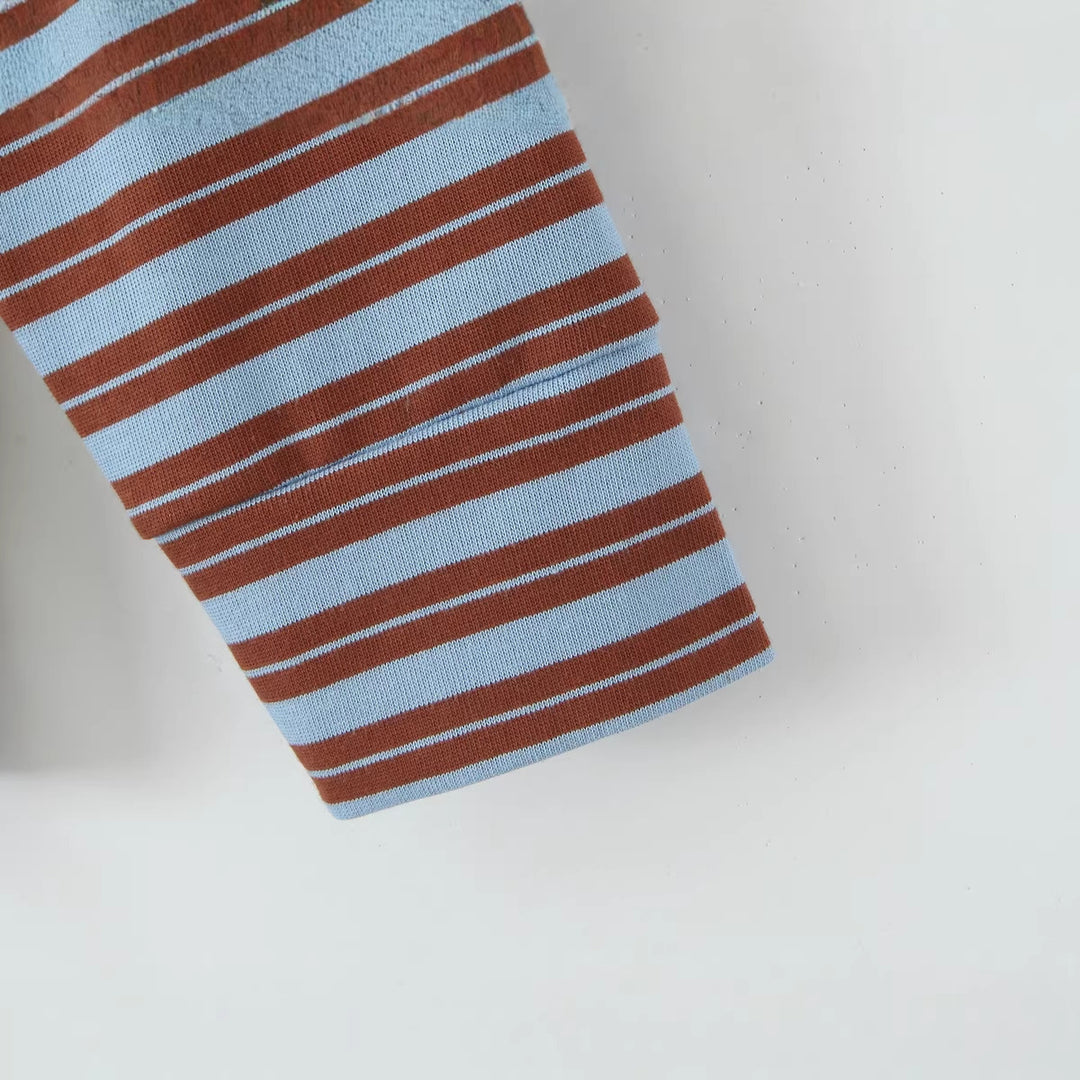 Women's Striped Oversized Rugby Shirt with Contrasting Shirt Collar and Button Placket Mune Fashion
