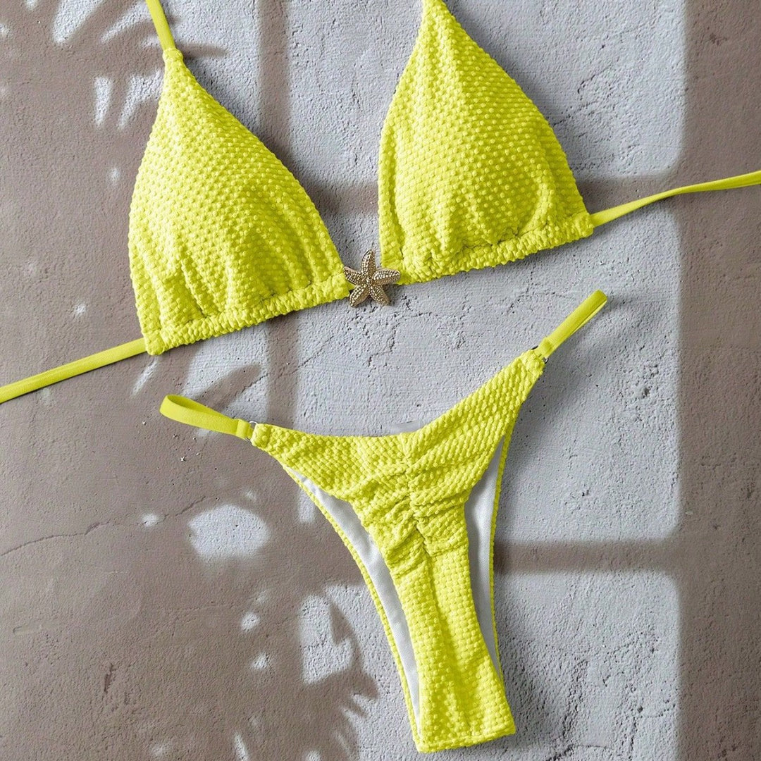 Women's triangle bikini with textured fabric and maritime details Mune Fashion