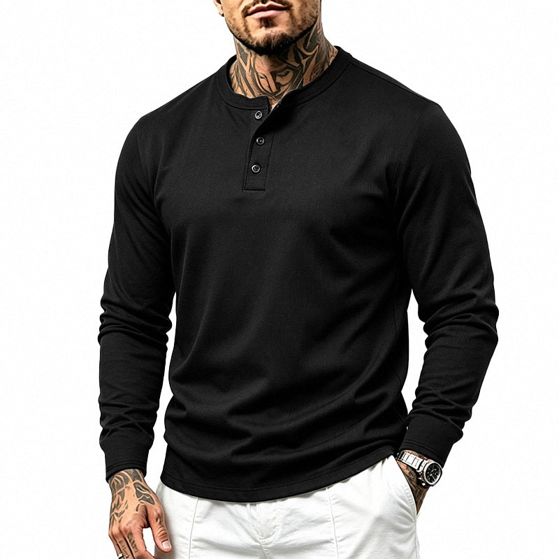 Men's Long Sleeve Henley Shirt made of fine waffle texture with 3-button placket Mune Fashion
