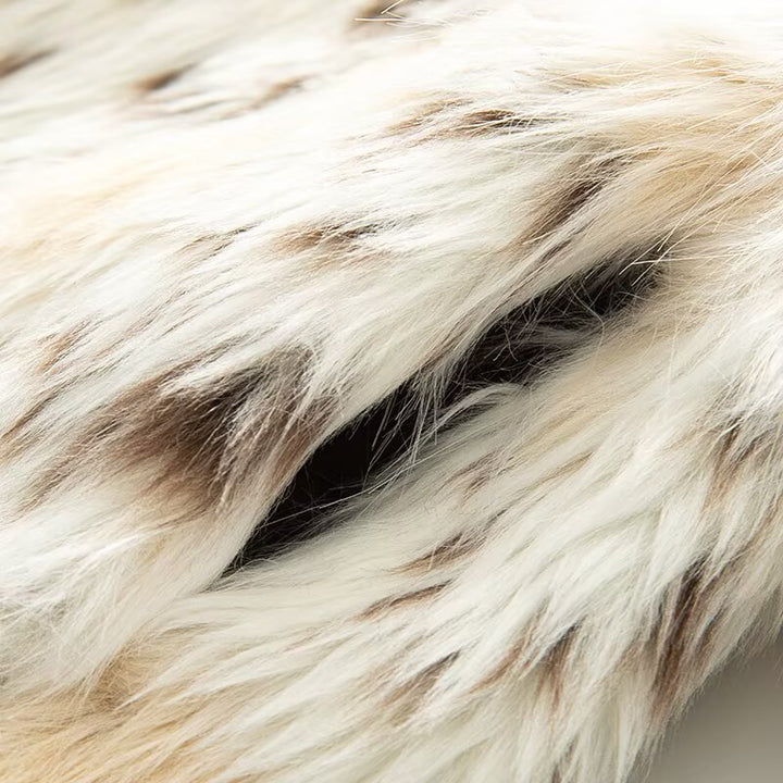Women's Cropped Faux Fur Jacket with Multicolored Spot Design and Stand Collar Mune Fashion