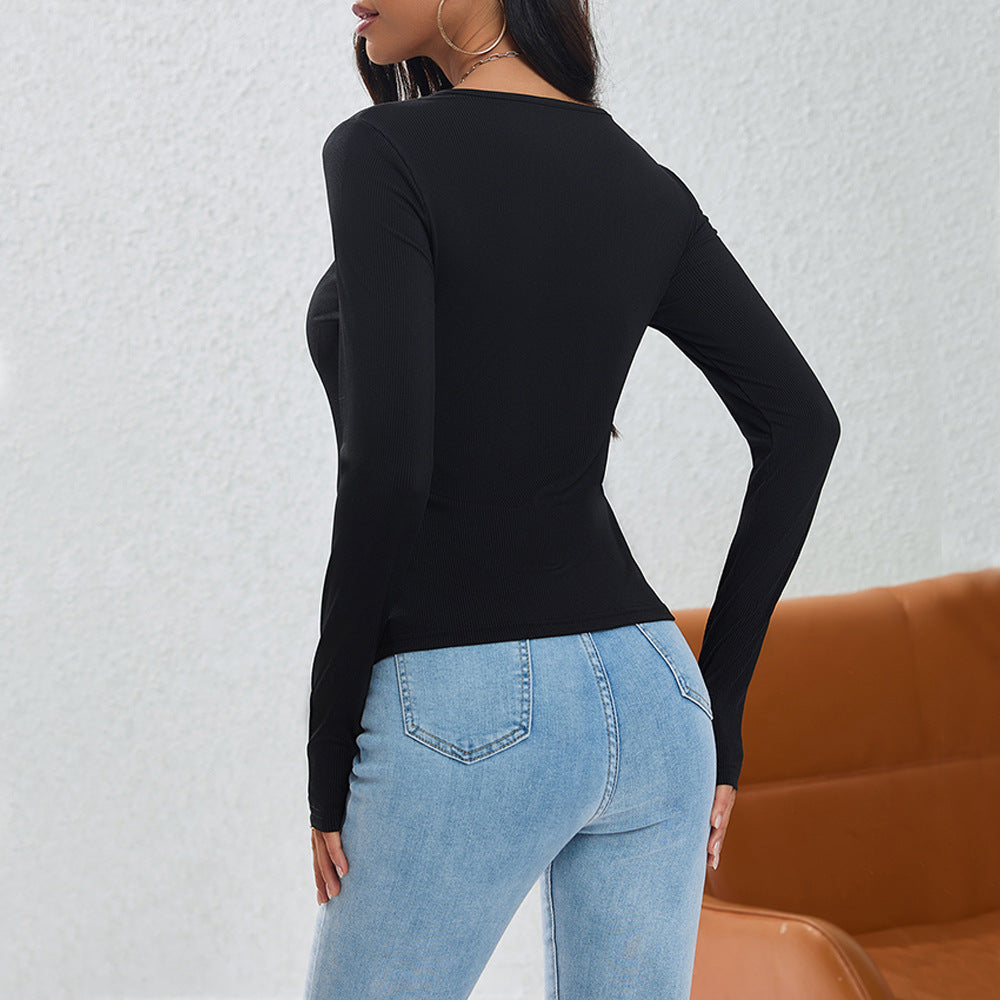 Women's asymmetric ribbed long sleeve with diagonal button placket and pointed hem Mune Fashion