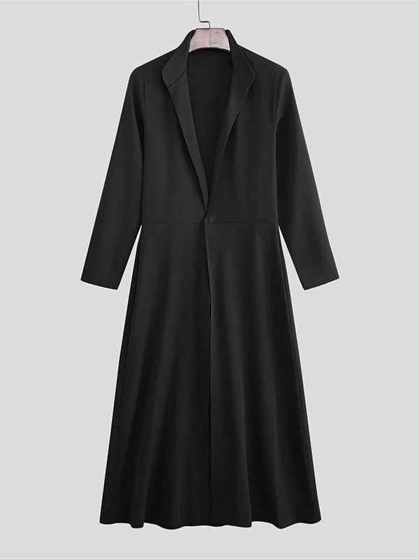 Women Open Flowing Maxi Coat with Lapel Collar Mune Fashion