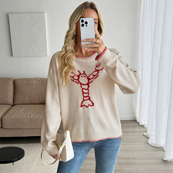 Women's Playful Sweater with Lobster Motif Mune Fashion