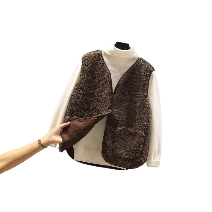 Women Sleeveless Teddy Vest with Button Placket and Patch Pockets Mune Fashion