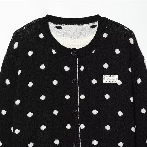Women's Dotted Knit Cardigan with Round Neck and Button Placket Mune Fashion