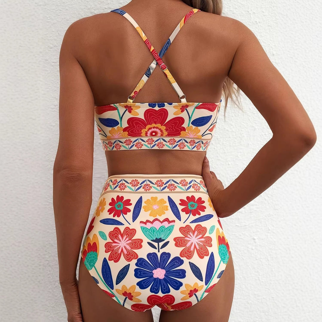 Women High-Cut Bikini with Floral Pattern and Leopard Print Mune Fashion