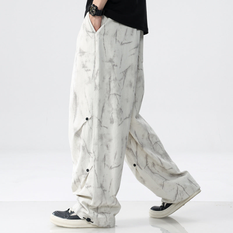 Men's Loose Fit Tie-Dye Cargo Pants made of Cotton Blend with Drawstring Mune Fashion