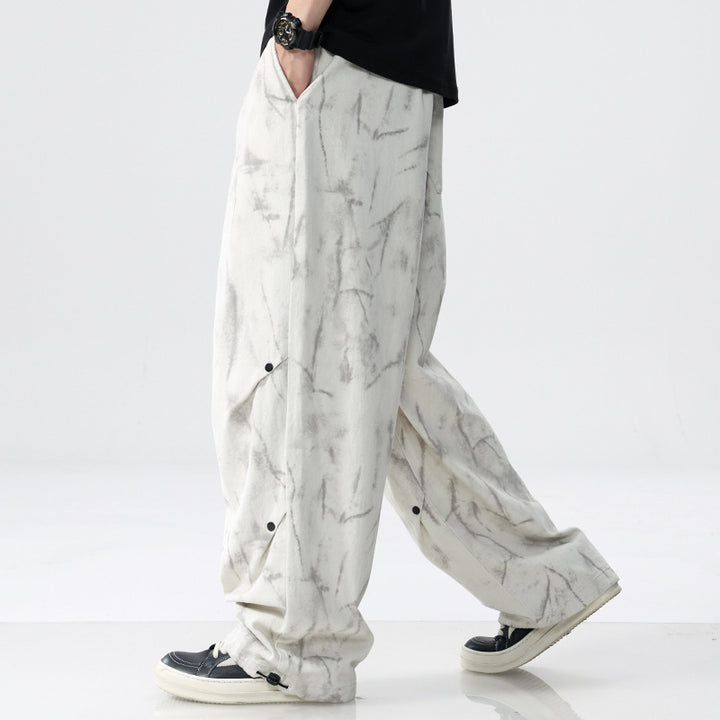 Men's Loose Fit Tie-Dye Cargo Pants made of Cotton Blend with Drawstring Mune Fashion