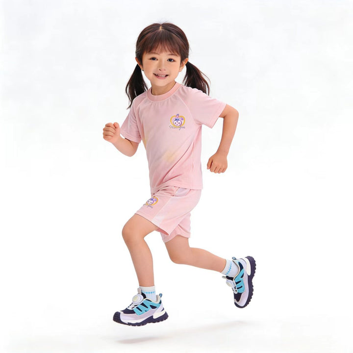 Women's breathable children's sports set with short-sleeve shirt and elastic waistband shorts Mune Fashion