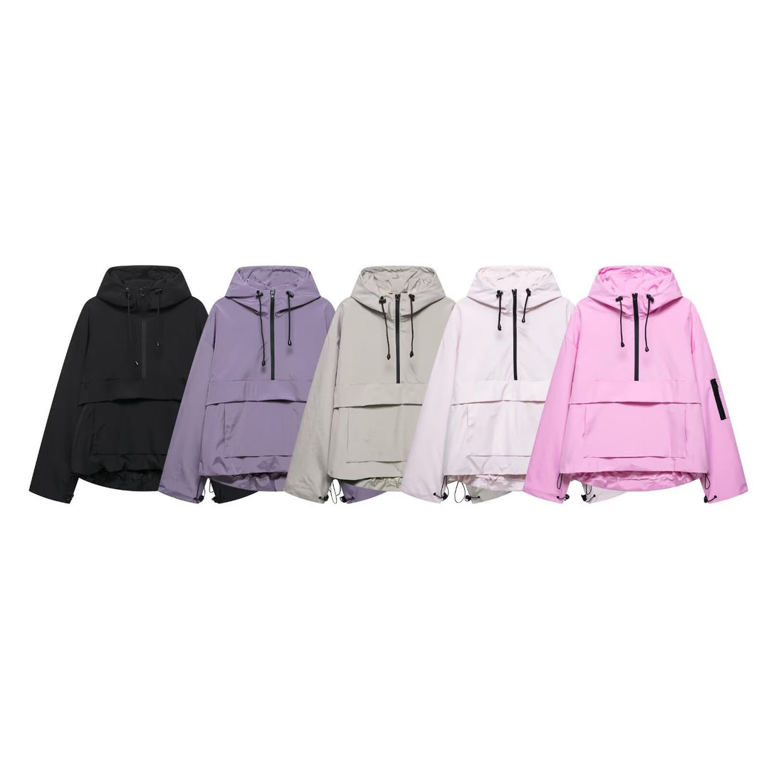 Unisex nan technical windbreaker anorak with half-height zipper hood and kangaroo pocket Mune Fashion