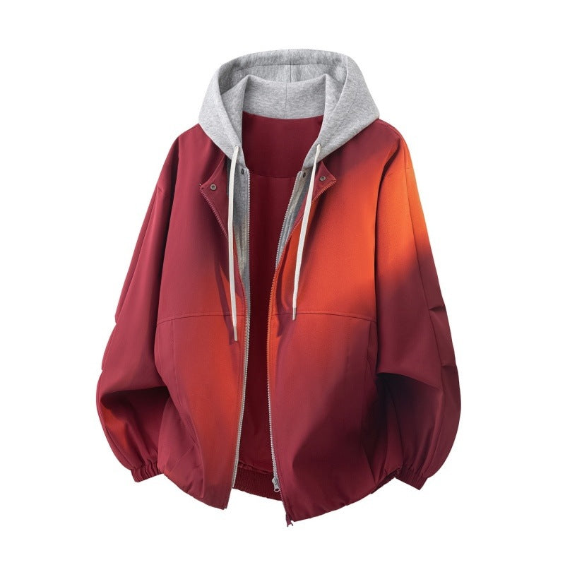 Unisex Oversized Jacket in Layered Look with Integrated Contrast Hood and Elastic Hem Mune Fashion