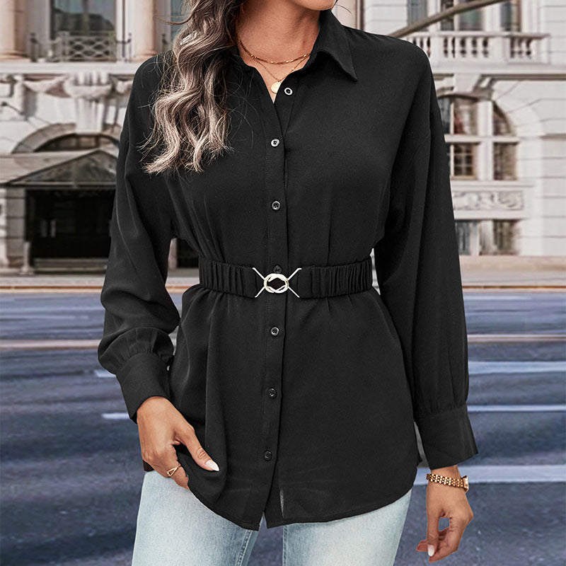 Women's shirt dress with elastic waistband and decorative buckle Mune Fashion