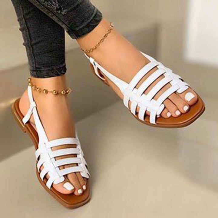 Women's Braided Strap Slingback Sandals with Square Toe and Flat Sole Mune Fashion