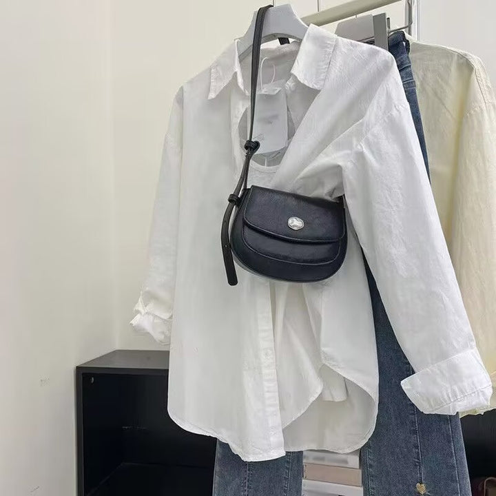 Women's light loose-fitting shirt blouse made of cotton blend with classic collar Mune Fashion