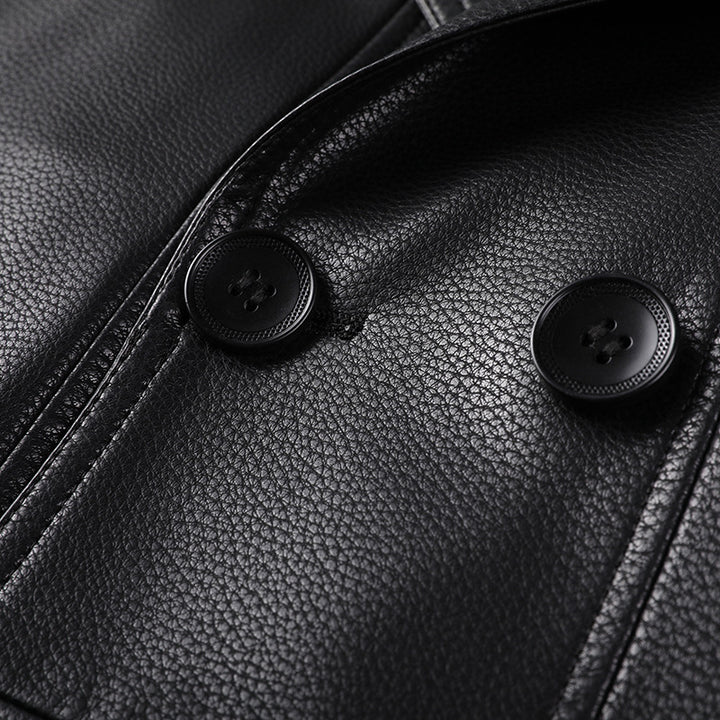 Men's Modern Faux Leather Trench Coat Mune Fashion