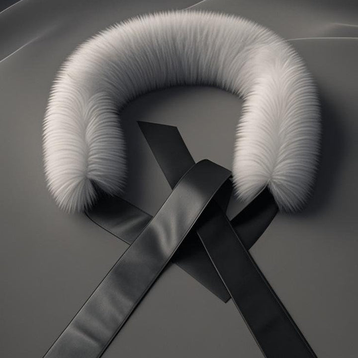 Women Removable Faux Fur Collar with Faux Leather Ties Mune Fashion
