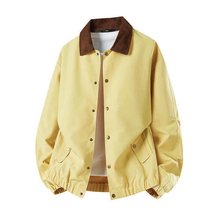 Men's Short Cut Coach Jacket with Cord Collar, Concealed Snap Placket & Elastic Hem Mune Fashion