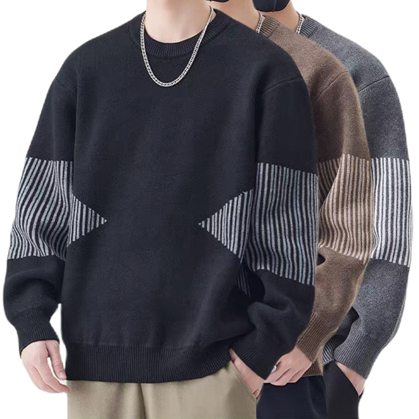 Men's Fashionable Knit Sweater with Striped Sleeves Mune Fashion