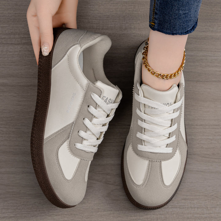 Women's retro-inspired casual sneakers with suede overlays, padded heel counter, and textured rubber outsole Mune Fashion