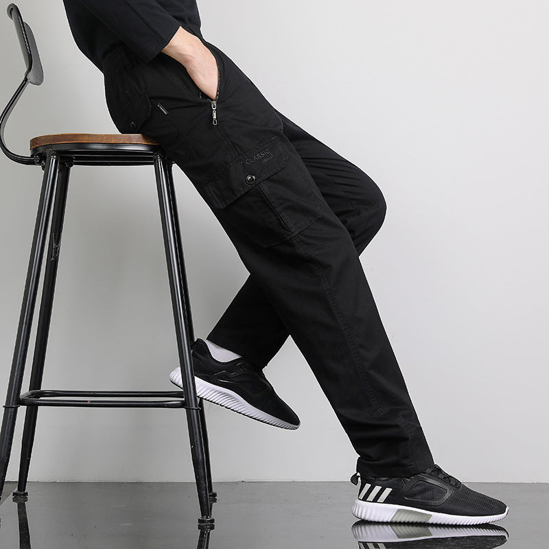 Men's Loose Cargo Pants with Elastic Waistband, Multi-Pockets & Straight Leg Mune Fashion
