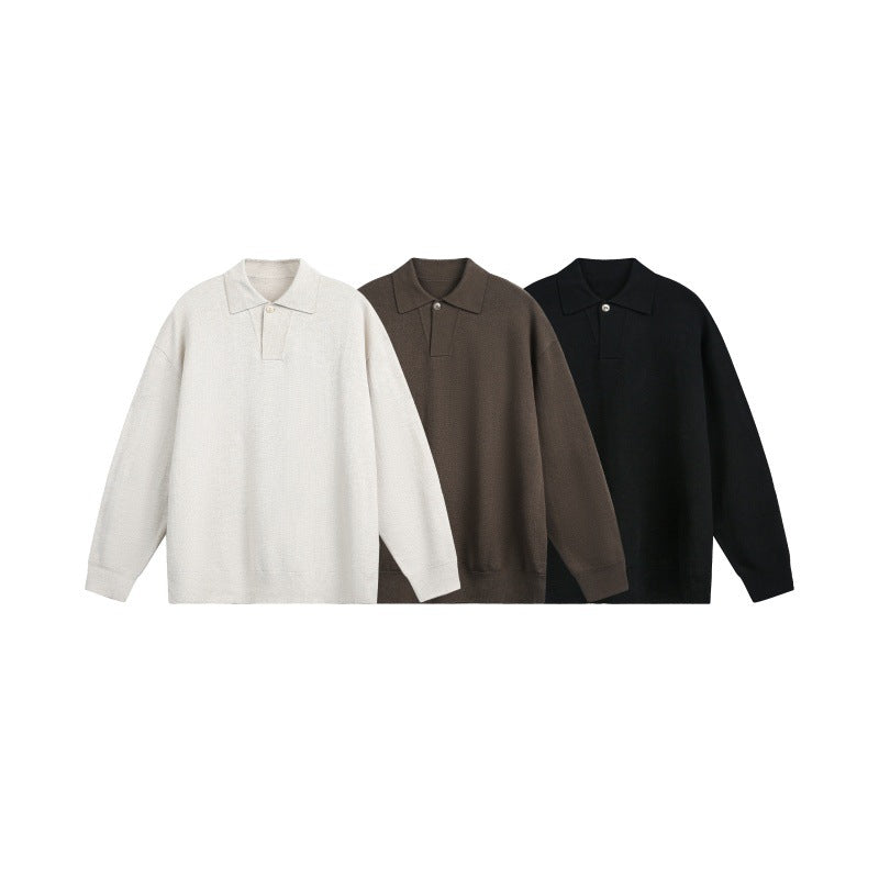 Men's Loose Knit Polo Sweater with Button Placket and Oversize Cut Mune Fashion