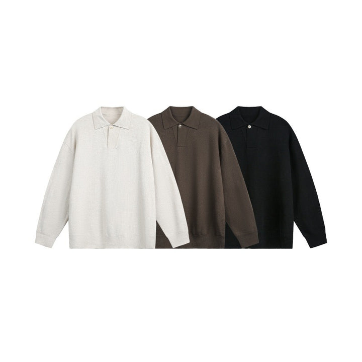 Men's Loose Knit Polo Sweater with Button Placket and Oversize Cut Mune Fashion