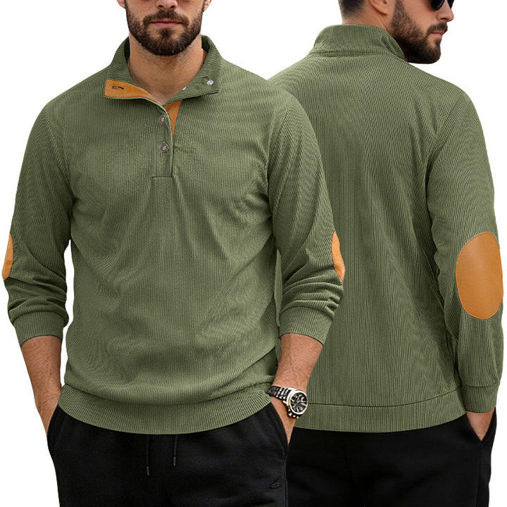 Men's casual structured sweater with polo collar, short button placket and vegan leather trims Mune Fashion