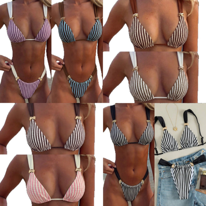 Women Triangle Bikini Set with luxurious gold accents Mune Fashion