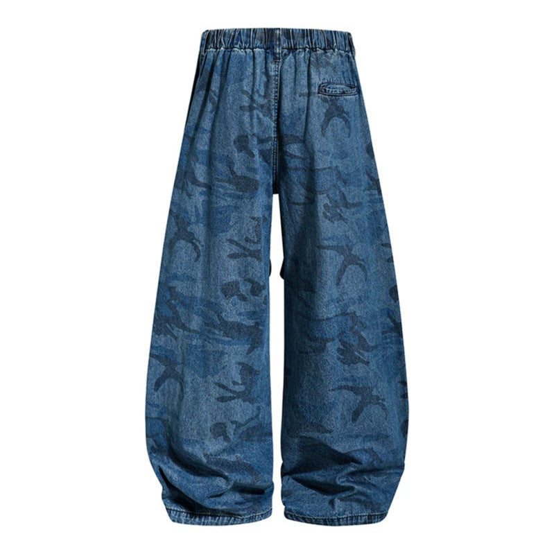 Women's Extra Wide Denim Palazzo Pants with Elastic Comfort Waistband and Distinctive Stitching Details Mune Fashion