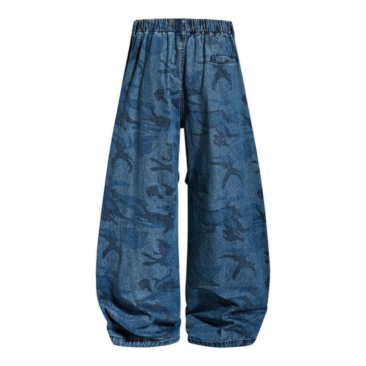 Women's Extra Wide Denim Palazzo Pants with Elastic Comfort Waistband and Distinctive Stitching Details Mune Fashion
