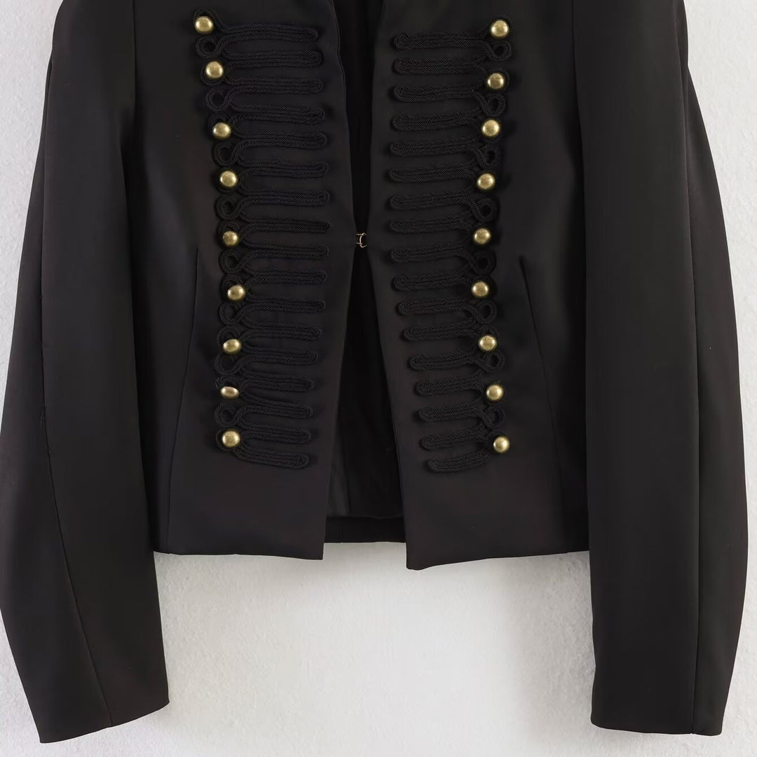 Women's short blazer in parade and military look with decorative cord applications and decorative buttons Mune Fashion