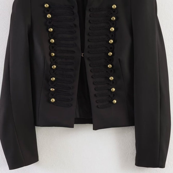 Women's short blazer in parade and military look with decorative cord applications and decorative buttons Mune Fashion
