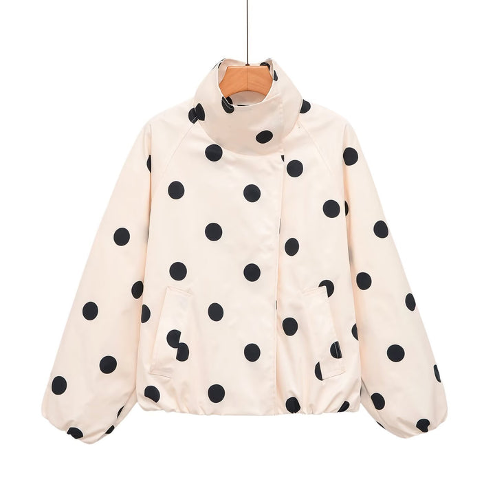 Women's Padded Oversize Jacket with High Stand Collar and Polka Dot Print Mune Fashion