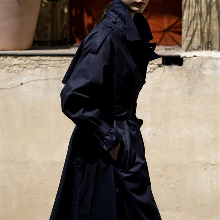 Women's Oversized Trench Coat with Wide Back Hem, Ties Belt and Storm Detail Mune Fashion