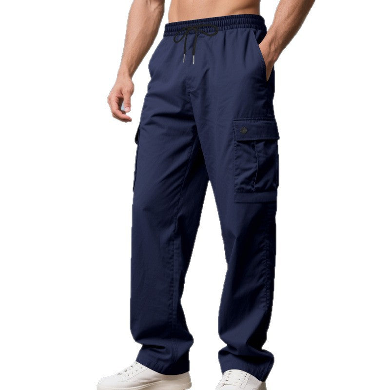 Men's lightweight cargo leisure pants with elastic drawstring waistband, straight leg, and functional flap pockets Mune Fashion