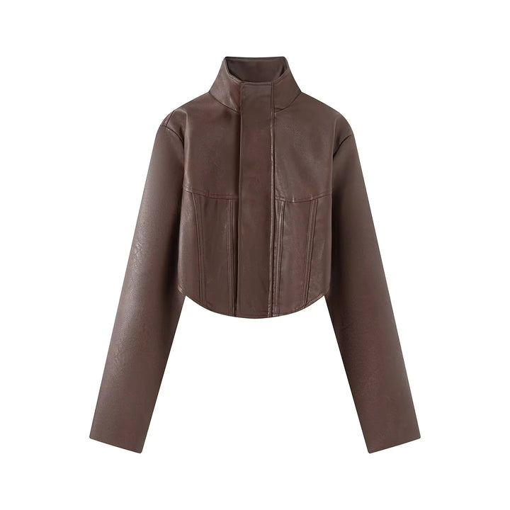 Women's Short Sculpted Corset Jacket with Stand-up Collar, Epaulette Detail, and Concealed Snap Placket Mune Fashion