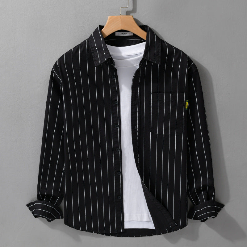 Men's Lightweight Long Sleeve Striped Shirt in Layered Look with Chest Pocket and Relaxed Fit Mune Fashion