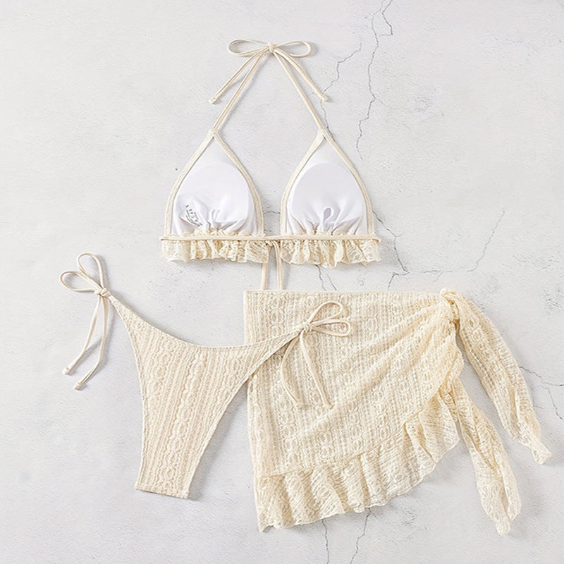 Women's Triangle Bikini with Ruffle Detail and Matching Wrap Skirt Mune Fashion