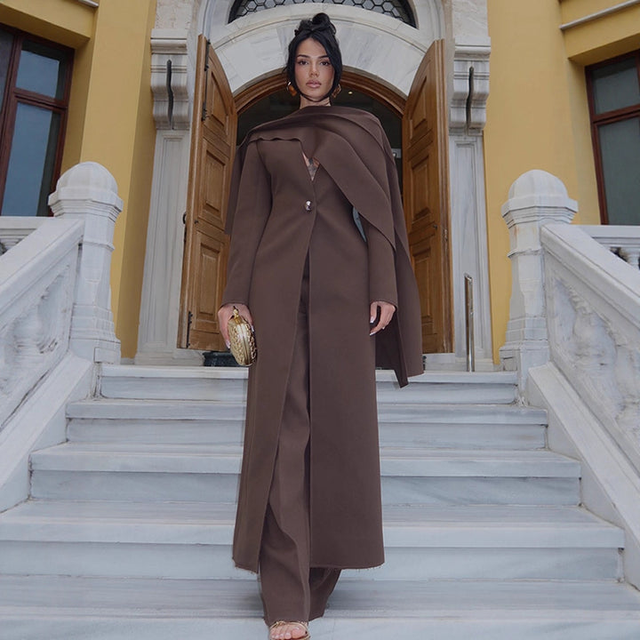 Women Elegant Coat Dress with Cape Shoulder and Tailored Silhouette Mune Fashion