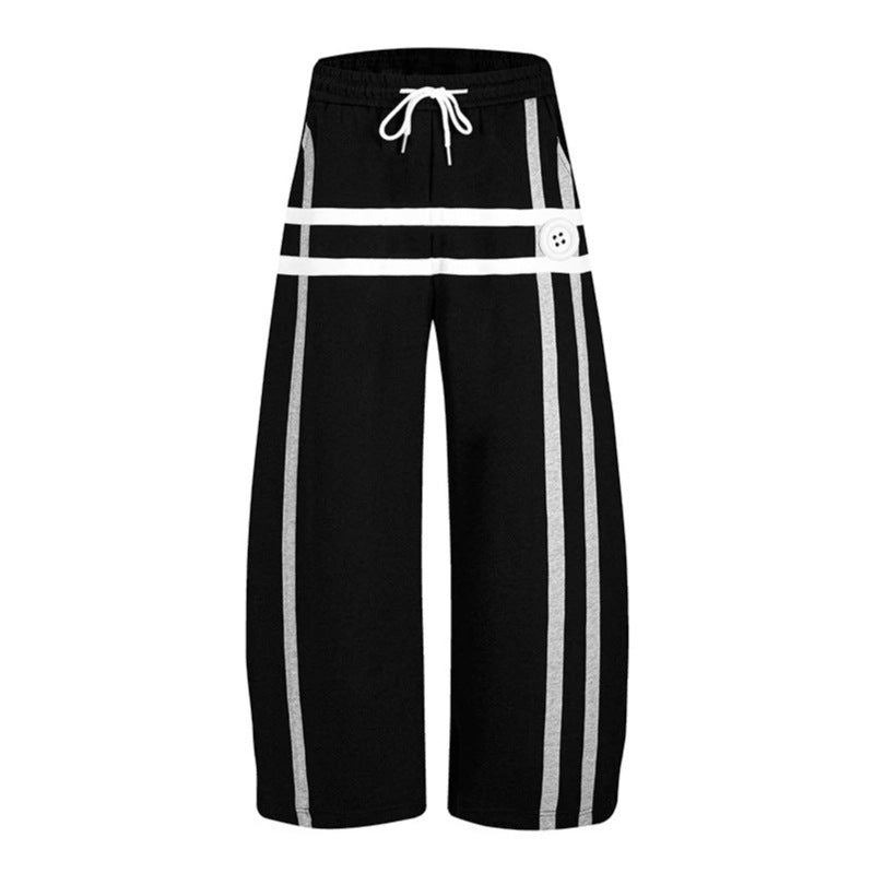 Ladies wide culotte sweatpants in palazzo style with comfort waistband, drawstring, and decorative waistband Mune Fashion