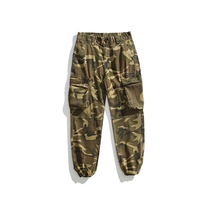 Men's Tactical Cargo Jogger Pants with Elastic Ankle Cuffs, Multiple Flap Pockets and Camouflage Pattern Mune Fashion