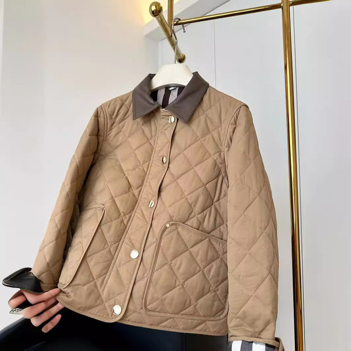 Ladies fashionable quilted jacket with elegant leather collar Mune Fashion