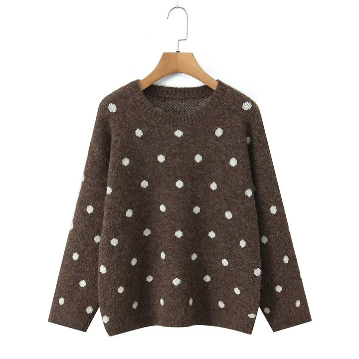 Women's Polka Dot Oversized Knit Sweater with Round Neck