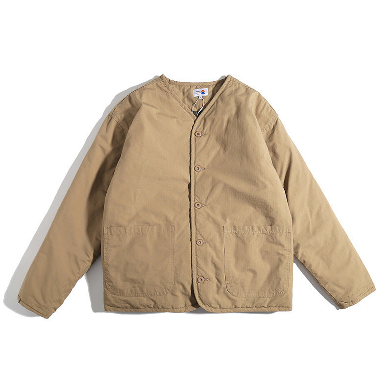 Unisex Lightly Quilted Round Neck Transitional Jacket with Button Placket and Patch Pockets Mune Fashion