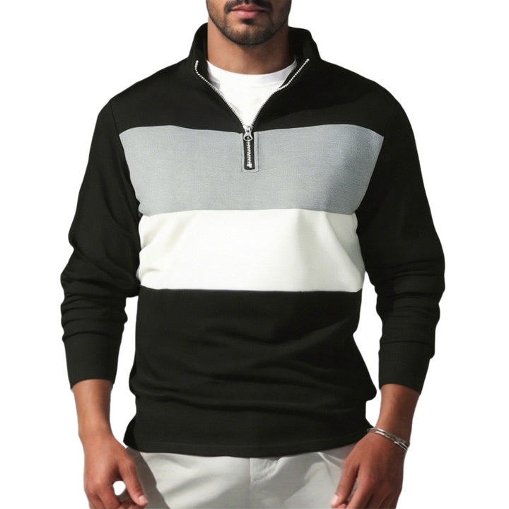Men's Nano Sweatshirt with half zipper, stand-up collar and distinctive block stripes Mune Fashion